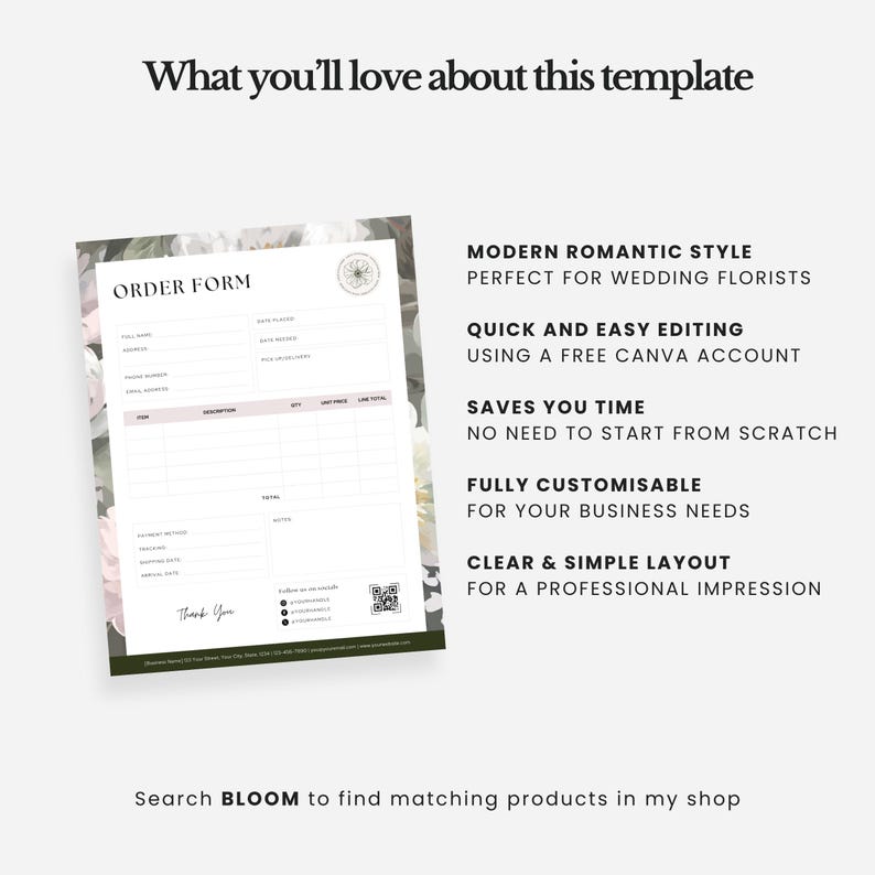 Order Form - Editable Canva Template for Florists, Bakeries, Freelance ...