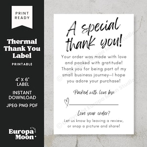Thank You Label 4x6 Thermal PNG - A Special Thank You | Small Business Stickers Instant Download JPEG PDF Printable