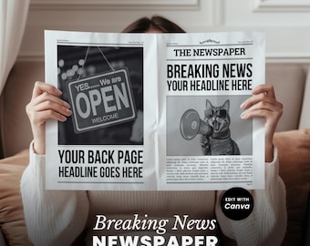Breaking News Canva-sjabloon – Bewerkbare krant voor zakelijke aankondigingen, fotoshoots, schoolprojecten, flyers of posters - NIEUWS