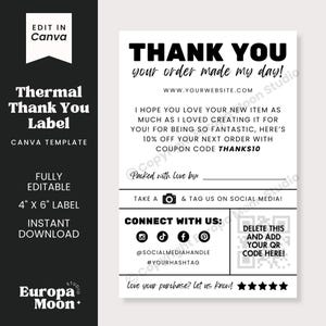 Thermo Dankeschön-Etikett 4 "x 6" Canva Anpassbare Vorlage für kleine Geschäftsverpackungen THERM-V5