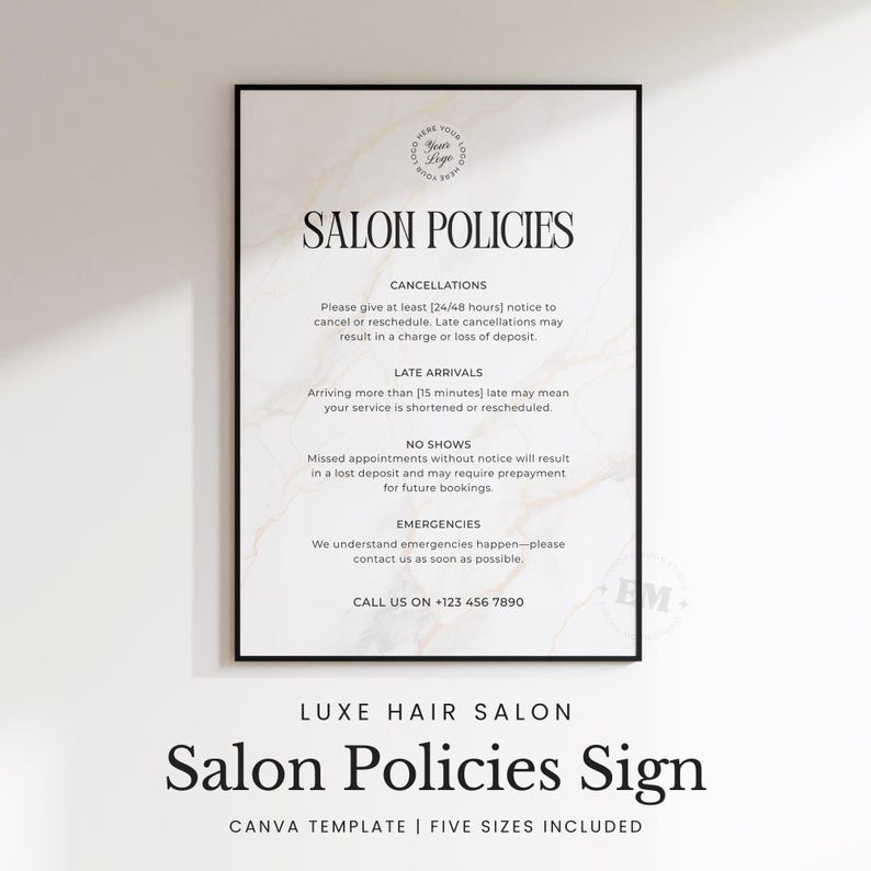 Salon Policies Sign Canva Template - Five Sizes - Luxe Cancellation ...