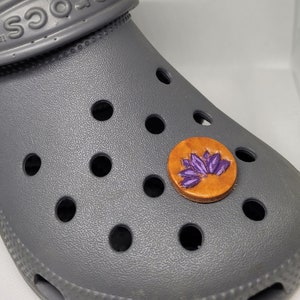Hand tooled leather croc charm - lotus flower, can customize color