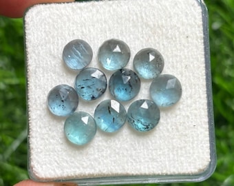 Lote de gemas de cianita azul neón: 10 piezas redondas de talla rosa de 6 mm
