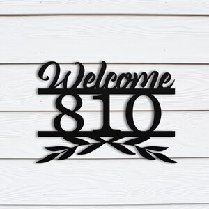 House Number Welcome Sign, Custom Metal Address Plaque, Porch Home Signs, Personalized Front Door Decor, Realtor Mail Box Art, Black Numbers