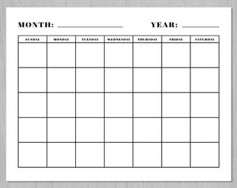 Afdrukbare blanco kalenderpagina, maandkalendersjabloon, herbruikbare kalenderpagina's, eenvoudige eeuwigdurende kalender, pdf direct downloaden 11 x 8,5