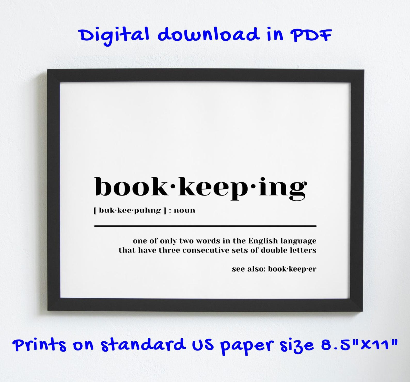 Printable Bookkeeping Dictionary Print, Accounting Decor, Bookkeeper ...