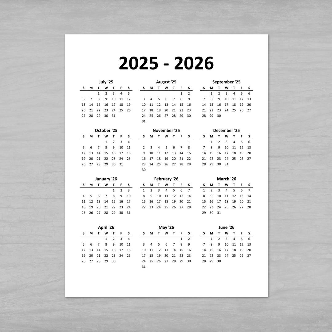 Printable 2025 2026 Academic Calendar, Mid Year at a Glance, 12 Months ...
