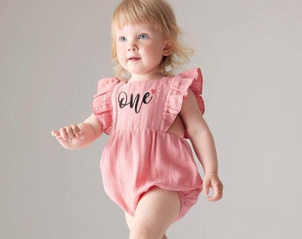 Personalized One Birthday Baby Bubble Romper, Embroidered Custom Name First Birthday Outfit Girl, 1st Bday Cake Smash Outfit, Toddler Gift