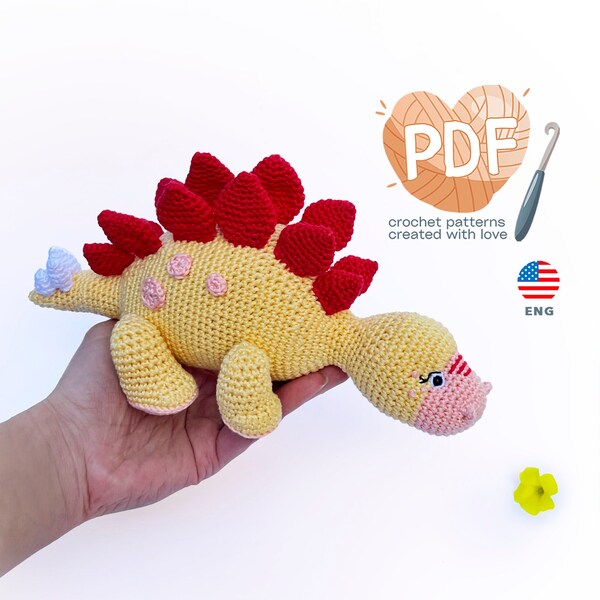 Dinosaur Crochet Pattern Stegosaurus, Amigurumi Crochet Dinosaur, Dino Crochet Pattern, Cute Jurassic Animals Easy Crochet Tutorial DIY