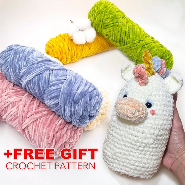 Plush Yarn + FREE GIFT Amigurumi Crochet Pattern! 100g/180m Chenille Yarn, Soft Velvet Yarn for Crocket Plushie Toys & Knitting Baby Blanket