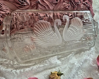Vintage glass tray with swans