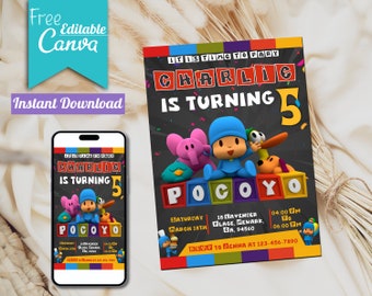 Editable Pocoyo Birthday Invitation | Canva Template (Digital Download)