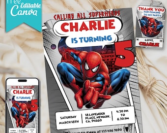 Editable Spiderman Invitation Birthday Party | Spiderman Digital Invitation | Spiderman Birthday | Editable With Canva | Instant Download
