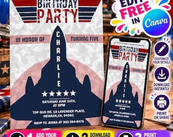 Editable Fighter Jet Birthday Invitation, Boys Airplane invite, Template Printable Party, Fighter Pilot Digital Kid Invite, Instant Download
