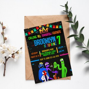 Rainbow Friends Birthday Invitation | Editable Canva Template (digital ...