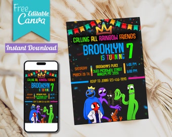 Rainbow Friends Birthday Invitation | Editable Canva Template (Digital Download)