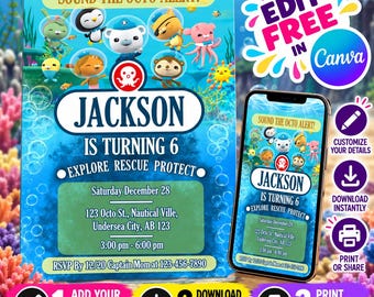 Editable Octonauts Birthday Invitation | Printable Octonauts Kids Birthday invite | Kids party Template | Invite in Canva | Instant Download