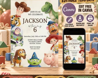 Editable Canva Toy Story Birthday Invitation Template | Toy Story Party Invite | Kids Birthday Digital Download | Instant Download