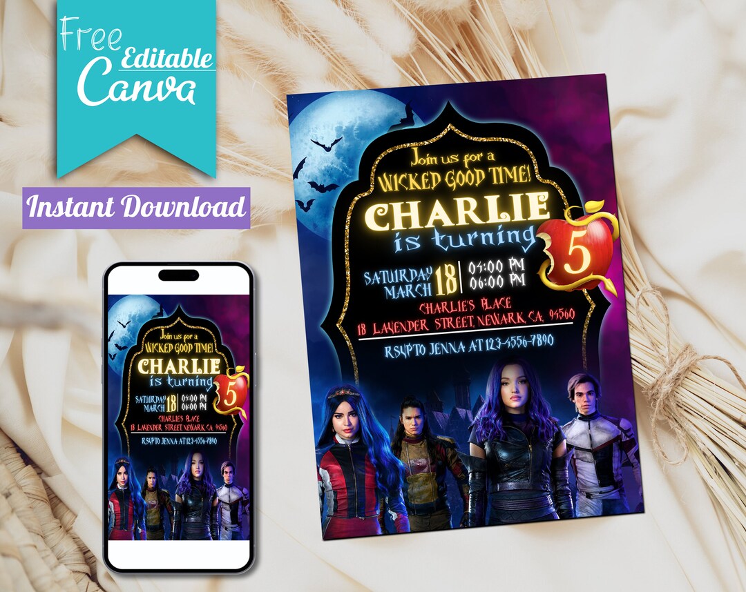 Descendants Birthday Invitation | Descendants Party Invite, Descendants ...