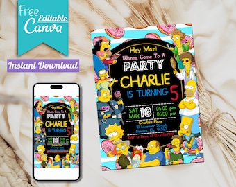 Editable Simpsons Birthday Invitation | Canva Template (Digital Download)
