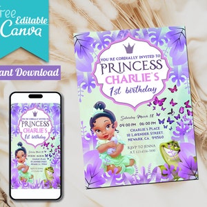 Baby Tiana Birthday Invitations | Printable Princess Baby Tiana Invite | Baby Tiana Evite | Editable in Canva Template | Instant Download