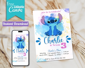 Editable Stitch Birthday Invitation Template | Kids Party (Digital Download)