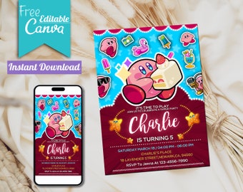 Kirby Birthday Invitation Template | Editable Kids Party Invite (Digital Download)