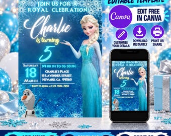 Editable Frozen Birthday Invitation | Printable Frozen Party Invitations, Girls Birthday, Elsa, Anna, Kids Invite Template, Instant Download