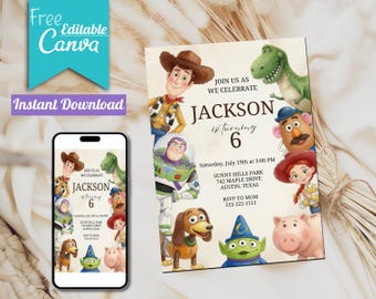 Editable Canva Toy Story Birthday Invitation Template | Toy Story Party Invite | Kids Birthday Digital Download | Instant Download