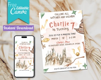 Wizard Birthday Invitation | Magic School, Editable Template (Digital Download)