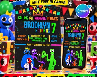 Rainbow Friends Birthday Invitations | Rainbow Friends Invitation | Rainbow Friend Invite | Editable in Canva Template | Instant Download