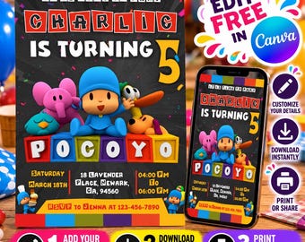 Editable Pocoyo Birthday invitation | Pocoyo Invitation | Pocoyo Party Kids Invite | Printable and Editable Canva Template Instant Download