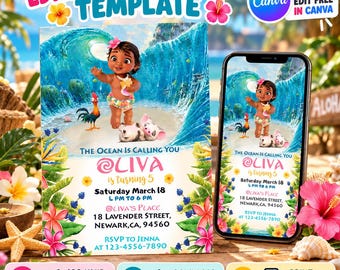 Baby Moana Birthday Invitation | Editable Kids Party Template (Digital Download)
