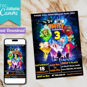 Sing Movie 2 Invitation | Sing Movie 2 Birthday Invitation, Personalized Sing 2 the Movie Invitation, Custom Invitation, Editable Invitation
