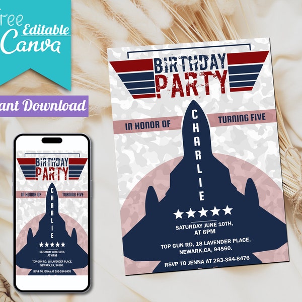 Editable Fighter Jet Birthday Invitation, Boys Airplane invite, Template Printable Party, Fighter Pilot Digital Kid Invite, Instant Download