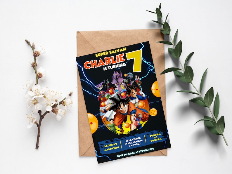 Editable Dragon Ball Birthday Invitation Template | Digital Kids Party Template, Boys Invite, Printable Editable in Canva | Instant Download image 2
