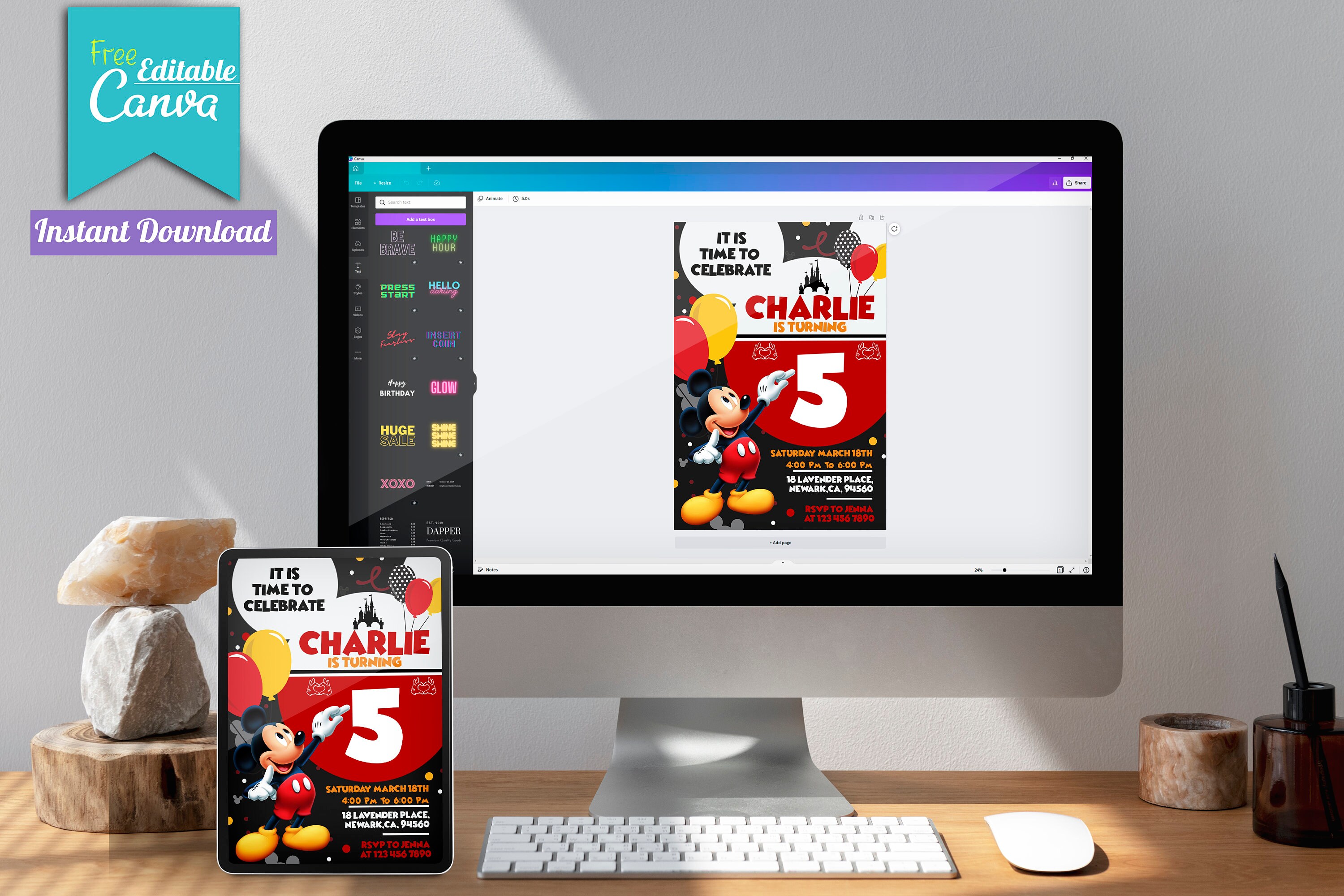 Editable Mickey Mouse Birthday Invitation Template | Canva (digital ...