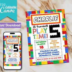 Building Blocks Birthday Invitation | Kids Birthday Invitation Template Printable | Building Brick Birthday Invite, Instant Digital Download