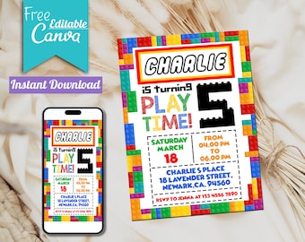 Building Blocks Birthday Invitation | Printable Kids Invite (Digital Download)