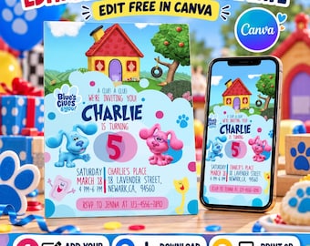 Blues Clues Birthday Invitations | Printable Blues Clues Party Invite | Blues Clues Evite | Editable in Canva Template | Instant Download