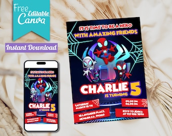 Invitación de cumpleaños de Spidey y sus amigos / Invitación editable para fiesta infantil (Descarga digital)