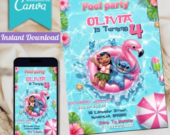 Editable Lilo & Stitch Pool Party Invitation (Digital Download)
