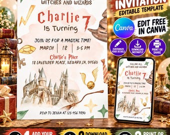 Editable Wizard Birthday Invitation | For Boy & Girl Kids invite | Magic School invitation | Editable - Printable | Invite Instant Download