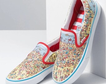 Vans X Where's Waldo Slip-On Kids 2.5 Shoes Red/Yellow Canvas