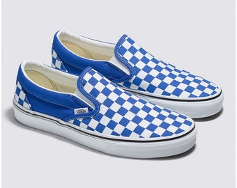 VANS Classic Slip-On Checkerboard Blue/ White Unisex Sneakers Y4.5/M4.5/W6.0