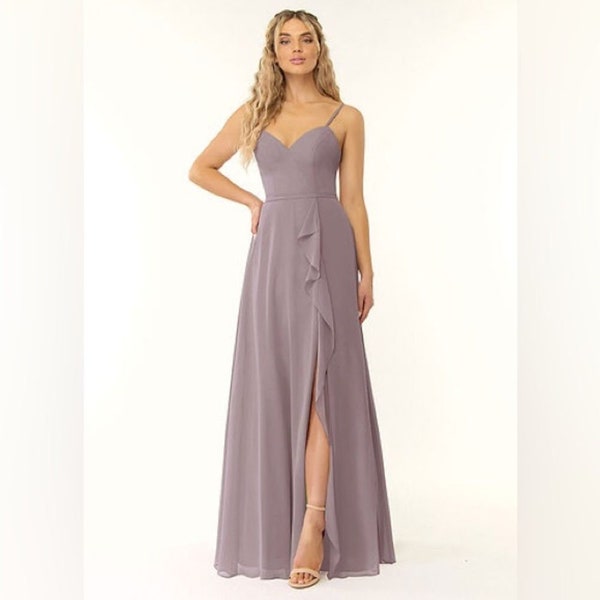 Azazie Naeem A-Line Ruched Chiffon Floor-Length Dress Size C in Dusk