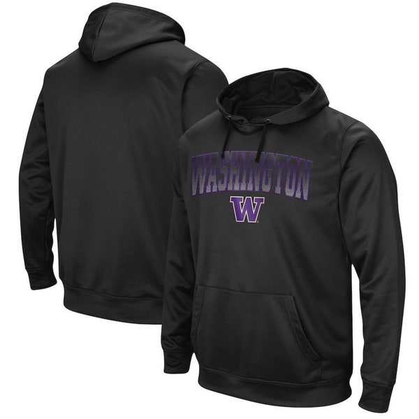 Men's Colosseum Black Washington Huskies Blackout Performance Pullover Hoodie XL