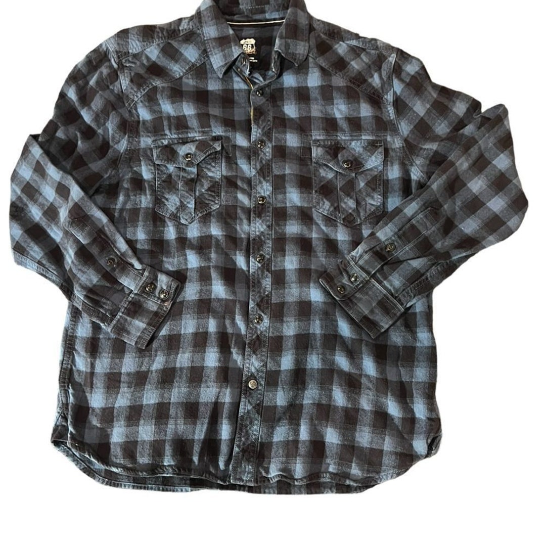 Route66 Western Casual Men's Black and Blue Flannel Button Down Size ...