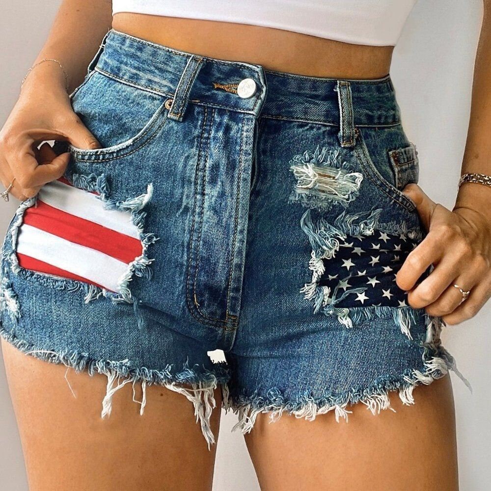 Sexy American Us Flag Mini Shorts Jeans Hot Pants Denim Low Waist Washed  Distressed Short Jeans Esg14027 - China Sexy Short and Denim Short price