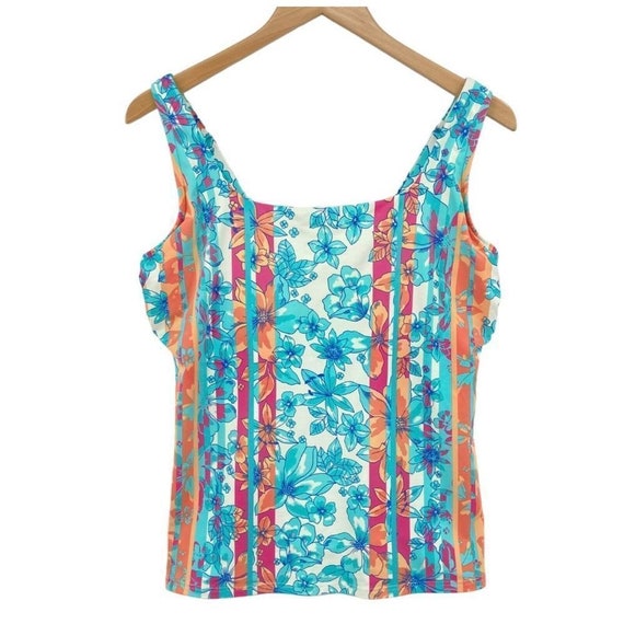 Land's End Aqua Orchard Mix Tankini Top 12DDD - image 2